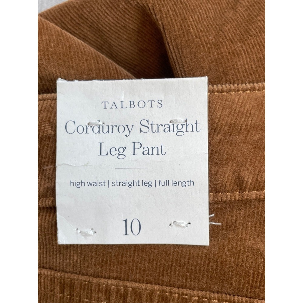Talbots Pants Womens 10 Brown Cotton Blend Corduroy Straight Leg High-Waist NWT - Picture 7 of 9